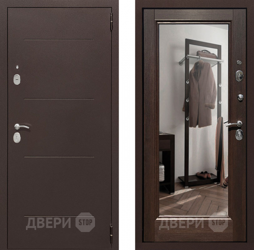 Входная металлическая Дверь Престиж 100 с зеркалом Медь/Венге в Дзержинском
