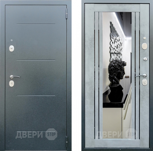Дверь Престиж Люкс с зеркалом Бетон в Дзержинском