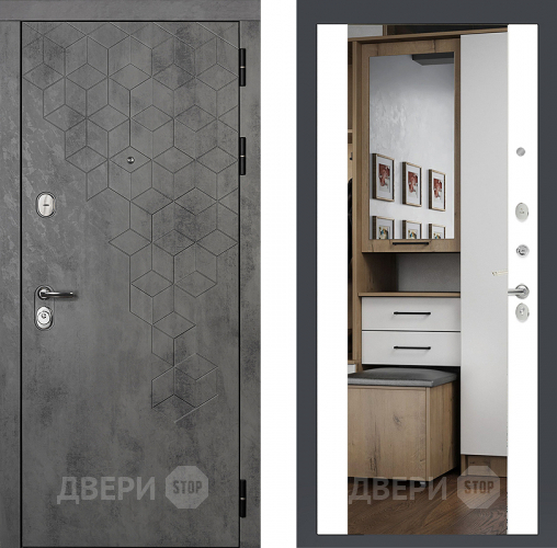 Входная металлическая Райтвер Бетон 1501 с зеркалом Белый матовый  в Дзержинском