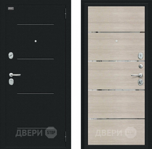 Входная металлическая Дверь Bravo Лайн Букле черное/Cappuccino Veralinga в Дзержинском