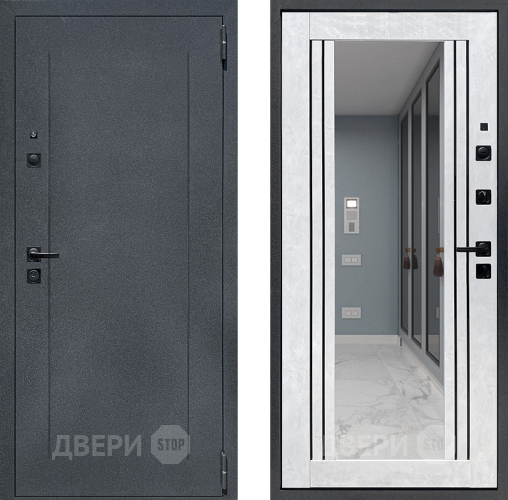 Входная металлическая Дверь Престиж Лофт с зеркалом Бетон снежный в Дзержинском