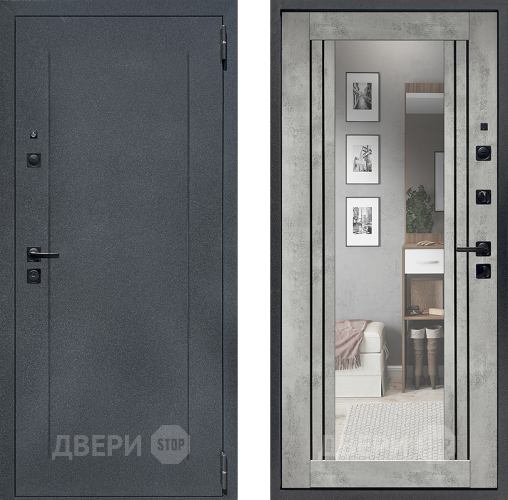 Входная металлическая Дверь Престиж Лофт с зеркалом Бетон светлый в Дзержинском