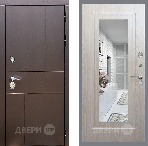 Входная металлическая Дверь Стоп УРБАН Зеркало ФЛ-120 Беленый дуб в Дзержинском