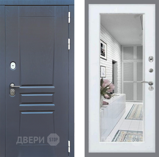 Входная металлическая Дверь Стоп ПЛАТИНУМ Зеркало Белый ясень в Дзержинском