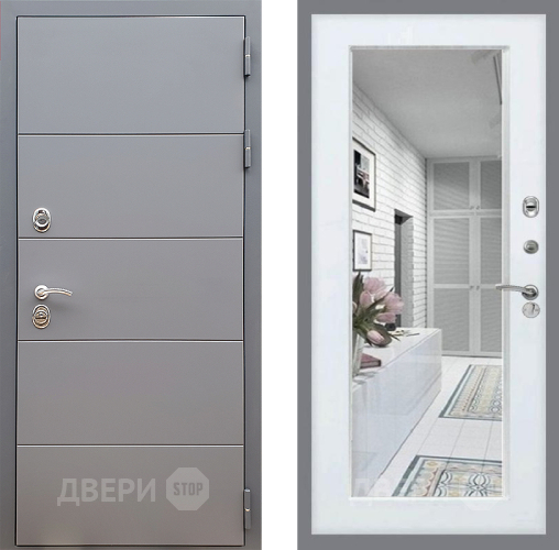 Входная металлическая Дверь Стоп АРТ ГРАФИТ Зеркало Белый ясень в Дзержинском