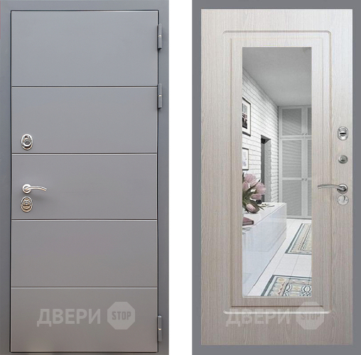 Входная металлическая Дверь Стоп АРТ ГРАФИТ Зеркало ФЛ-120 Беленый дуб в Дзержинском