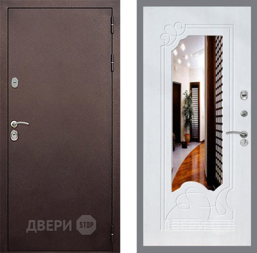 Входная металлическая Дверь Стоп КЛАССИК Медь ЗкркалоФЛ-147 Ясень белый в Дзержинском