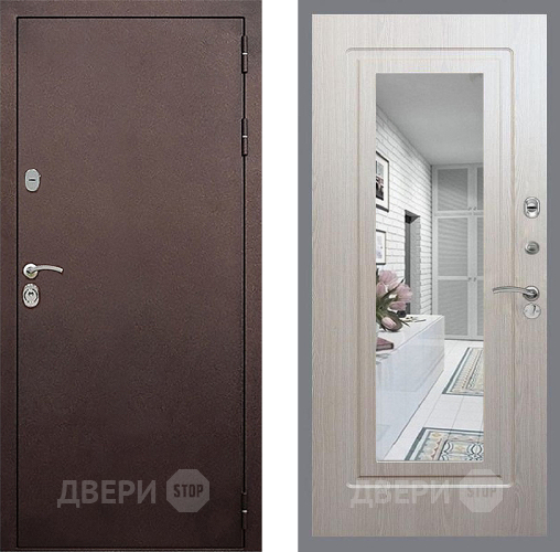 Дверь Стоп КЛАССИК Медь Зеркало ФЛ-120 Беленый дуб в Дзержинском