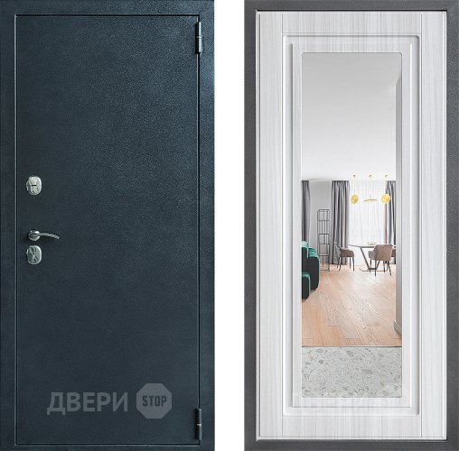 Входная металлическая Дверь Дверной континент ДК-70 Дизайн ФЛЗ Зеркало Сандал белый в Дзержинском
