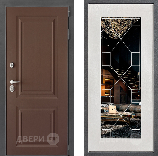 Входная металлическая Дверь Дверной континент ДК-3/729 ФЛ-Тиффани Зеркало Белое дерево в Дзержинском
