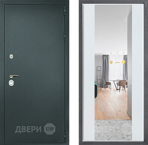 Входная металлическая Дверь Дверной континент Рубикон Серебро Дизайн ФЛЗ-1 Зеркало Белое дерево в Дзержинском