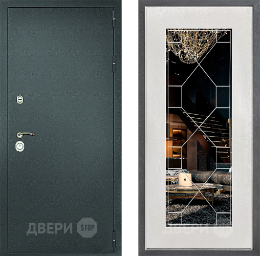 Входная металлическая Дверь Дверной континент Рубикон Серебро Дизайн ФЛ-Тиффани Зеркало Белое дерево в Дзержинском
