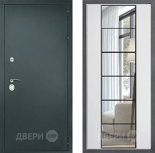 Входная металлическая Дверь Дверной континент Рубикон Серебро Дизайн ФЛЗ-2 Зеркало Белый софт в Дзержинском