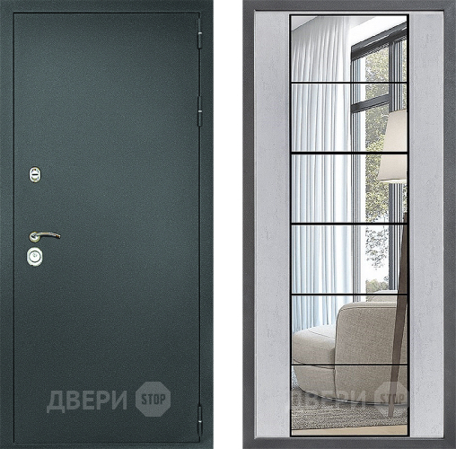 Входная металлическая Дверь Дверной континент Рубикон Серебро Дизайн ФЛЗ-2 Зеркало Бетон светлый в Дзержинском