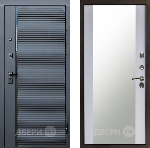 Входная металлическая Дверь Престиж Черная Линия Зеркало Белый софт в Дзержинском