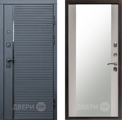 Входная металлическая Дверь Престиж Черная Линия Зеркало Лиственница белая в Дзержинском