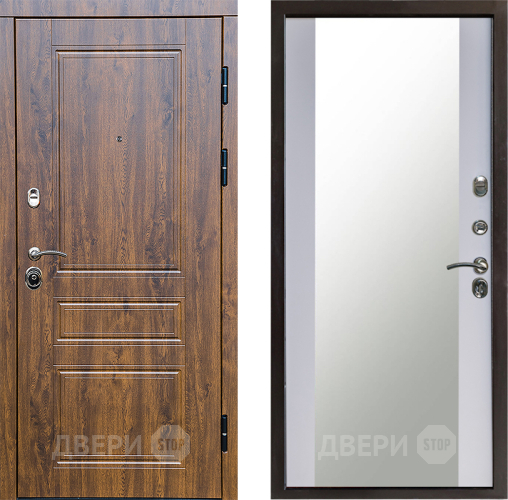 Входная металлическая Дверь Престиж Классика Дуб Зеркало Белый софт в Дзержинском