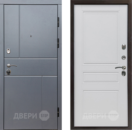 Входная металлическая Дверь Престиж Горизонт Грэй Классика Белый матовый в Дзержинском