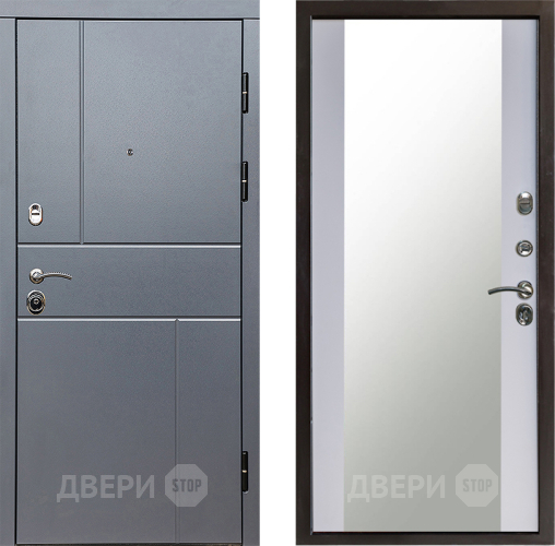 Входная металлическая Дверь Престиж Горизонт Грэй Зеркало Белый софт в Дзержинском