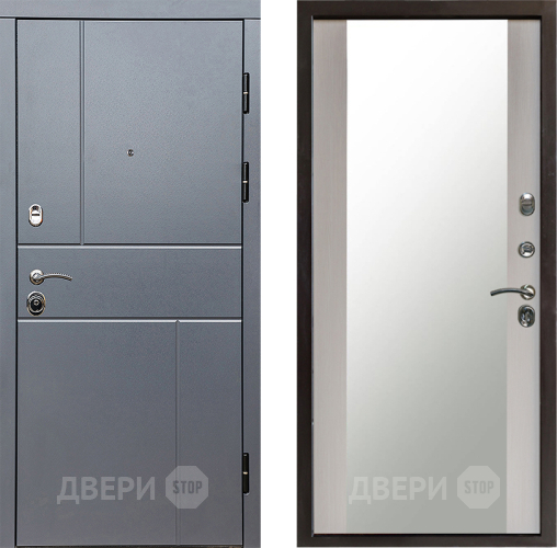 Входная металлическая Дверь Престиж Горизонт Грэй Зеркало Лиственница белая в Дзержинском