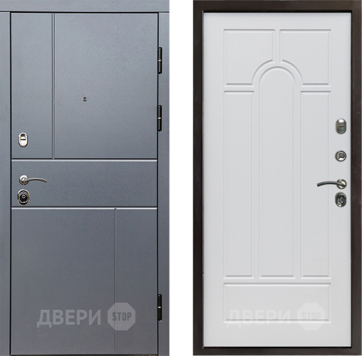 Входная металлическая Дверь Престиж Горизонт Грэй Арка Белое дерево в Дзержинском