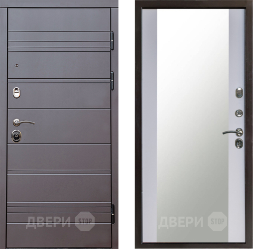 Входная металлическая Дверь Престиж Линия Браун Зеркало Белый софт в Дзержинском