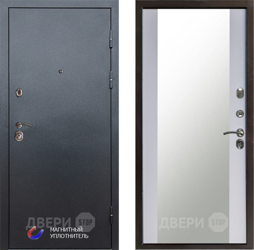 Входная металлическая Дверь Престиж Графит Зеркало Белый софт в Дзержинском