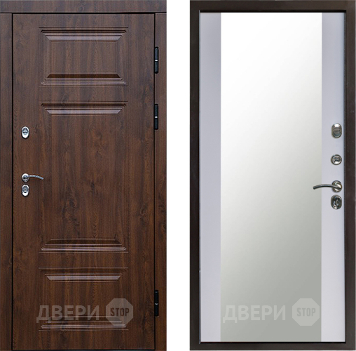 Входная металлическая Дверь Престиж TERMO с терморазрывом Премиум Орех Зеркало Белый софт в Дзержинском