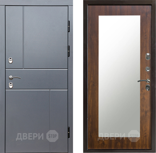 Входная металлическая Дверь Престиж TERMO с терморазрывом Горизонт Грэй Зеркало пастораль Дуб в Дзержинском