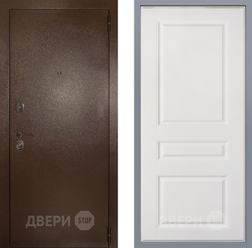 Дверь Заводские двери Эталон 3к антик медь Стокгольм Белый софт в Дзержинском