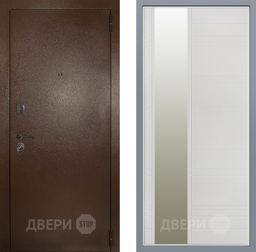 Дверь Заводские двери Эталон 3к антик медь Зеркало Лира Белый софт в Дзержинском