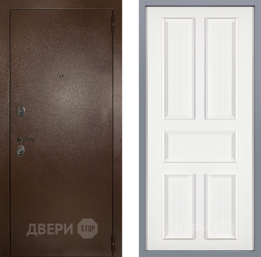 Дверь Заводские двери Эталон 3к антик медь Уругвай Белый софт в Дзержинском