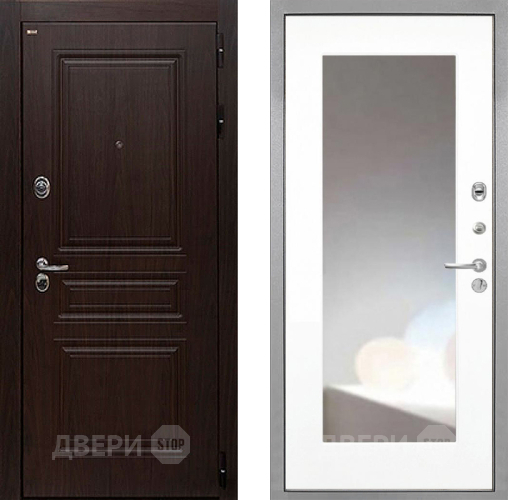 Дверь Интекрон (INTECRON) Брайтон Тиковое Дерево ФЛЗ-120-М Зеркало Белый матовый в Дзержинском