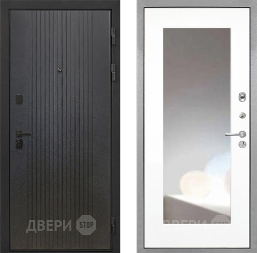Входная металлическая Дверь Интекрон (INTECRON) Профит Black ФЛ-295 ФЛЗ-120-М Зеркало Белый матовый в Дзержинском