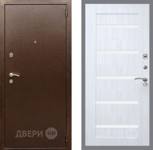 Входная металлическая Дверь Рекс (REX) 1А Медный Антик СБ-14 стекло белое Сандал белый в Дзержинском