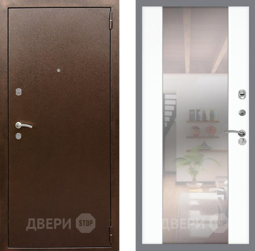 Входная металлическая Дверь Рекс (REX) 1А Медный Антик СБ-16 Зеркало Силк Сноу в Дзержинском