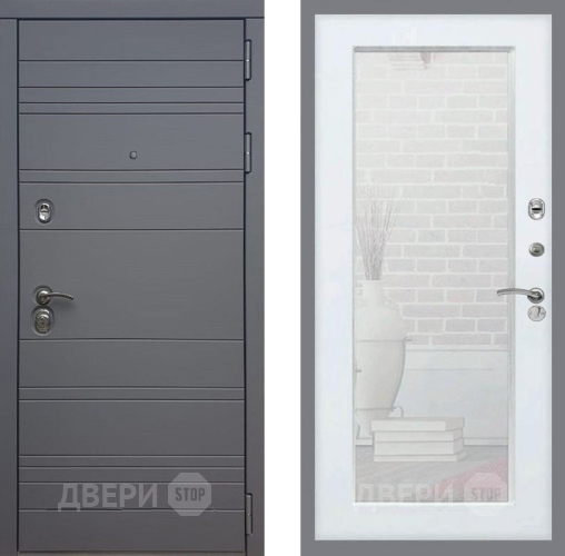 Входная металлическая Дверь Рекс (REX) 14 силк титан Зеркало Пастораль Белый ясень в Дзержинском