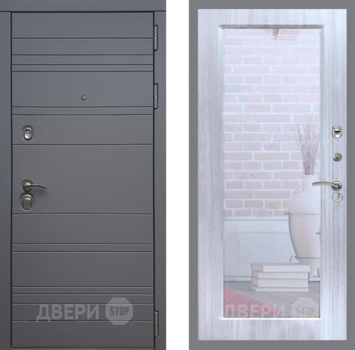 Входная металлическая Дверь Рекс (REX) 14 силк титан Зеркало Пастораль Сандал белый в Дзержинском