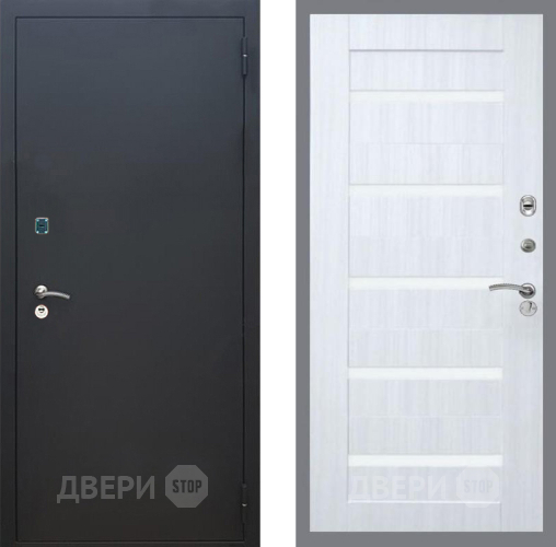 Входная металлическая Дверь Рекс (REX) 1A Черный Муар СБ-14 стекло белое Сандал белый в Дзержинском