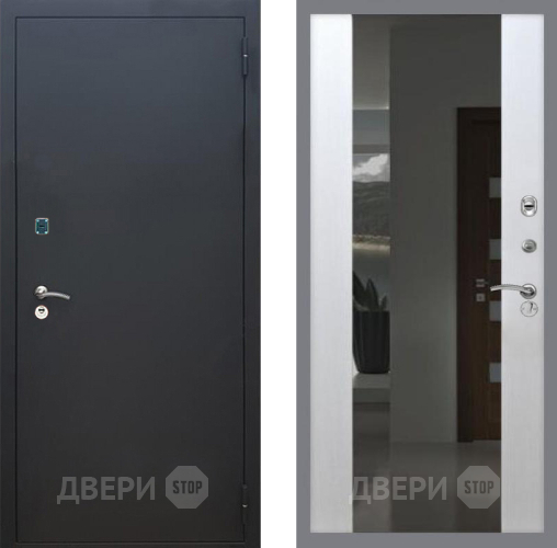 Входная металлическая Дверь Рекс (REX) 1A Черный Муар СБ-16 с Зеркалом Лиственница беж в Дзержинском