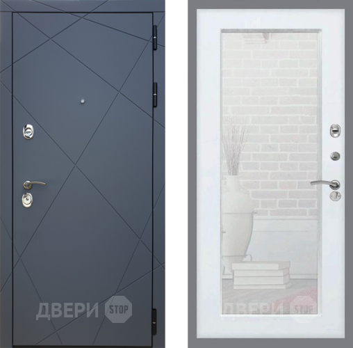 Входная металлическая Дверь Рекс (REX) 13 Силк Титан Зеркало Пастораль Белый ясень в Дзержинском