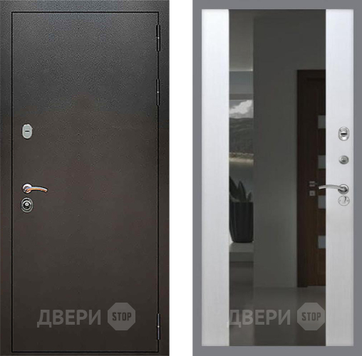 Входная металлическая Дверь Рекс (REX) 5 Серебро Антик СБ-16 с Зеркалом Лиственница беж в Дзержинском