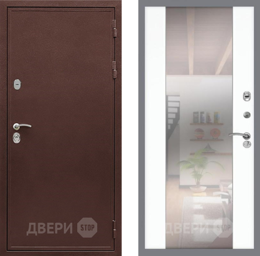 Входная металлическая Дверь Рекс (REX) 5 металл 3 мм СБ-16 Зеркало Силк Сноу в Дзержинском